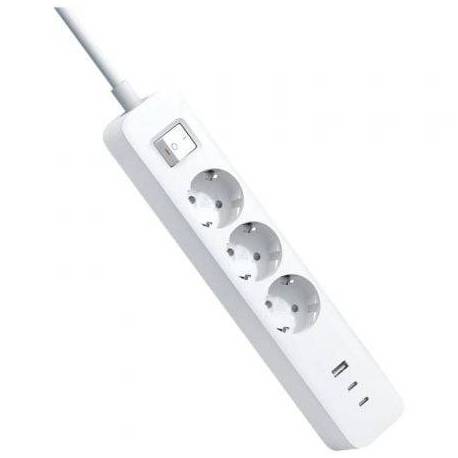 REGLETA CON INTERRUPTOR XIAOMI 20W POWER STRIP/ 3 TOMAS DE CORRIENTE/ 1 USB/ 2 USB TIPO-C/ CABLE 1.4M/ BLANCA
