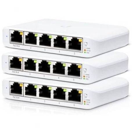 SWITCH GESTIONADO UBIQUITI USW-FLEX MINI 5 PUERTOS/ RJ45 10/100/1000 POE/ PACK 3 UDS
