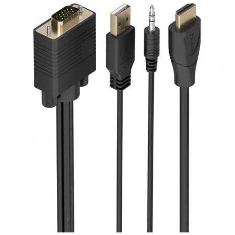 CABLE CONVERSOR AISENS A115-1009 SVGA MACHO - USB MACHO/ JACK MACHO - HDMI MACHO/ 2M/ NEGRO