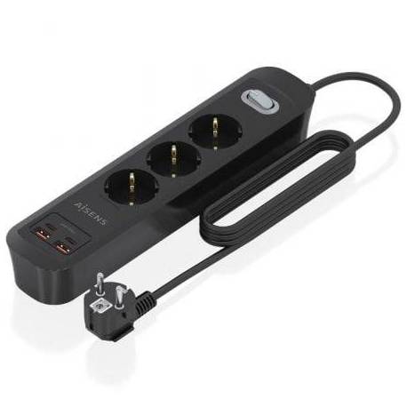 REGLETA CON INTERRUPTOR AISENS ASPS-2A2C11-BK/ 3 TOMAS DE CORRIENTE/ 2 USB - 2 USB TIPO-C/ CABLE 1.4M/ NEGRO