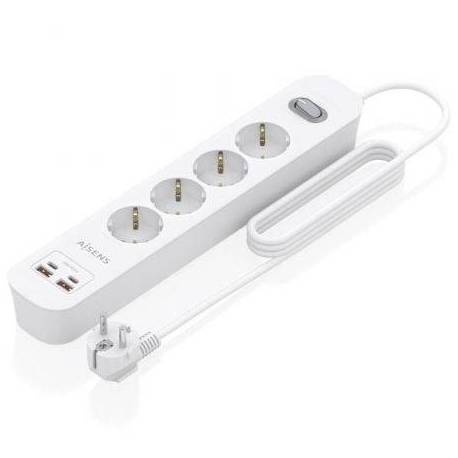 REGLETA CON INTERRUPTOR AISENS ASPS-2A2C12-W/ 4 TOMAS DE CORRIENTE/ 2 USB - 2 USB TIPO-C/ CABLE 1.4M/ BLANCO