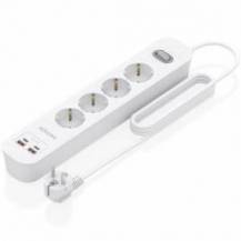 REGLETA CON INTERRUPTOR AISENS ASPS-2A2C12-W/ 4 TOMAS DE CORRIENTE/ 2 USB - 2 USB TIPO-C/ CABLE 1.4M/ BLANCO