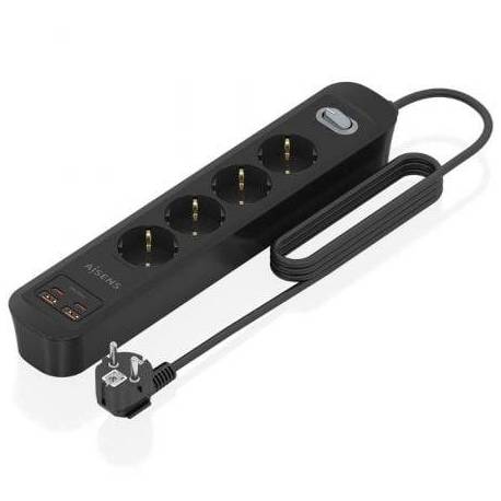 REGLETA CON INTERRUPTOR AISENS ASPS-2A2C13-BK/ 4 TOMAS DE CORRIENTE/ 2 USB - 2 USB TIPO-C/ CABLE 1.4M/ NEGRO