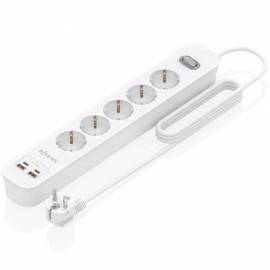 REGLETA CON INTERRUPTOR AISENS ASPS-2A2C14-W/ 5 TOMAS DE CORRIENTE/ 2 USB - 2 USB TIPO-C/ CABLE 1.4M/ BLANCO