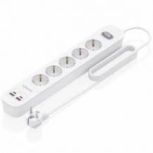 REGLETA CON INTERRUPTOR AISENS ASPS-2A2C14-W/ 5 TOMAS DE CORRIENTE/ 2 USB - 2 USB TIPO-C/ CABLE 1.4M/ BLANCO