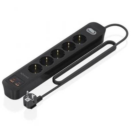 REGLETA CON INTERRUPTOR AISENS ASPS-2A2C15-BK/ 5 TOMAS DE CORRIENTE/ 2 USB - 2 USB TIPO-C/ CABLE 1.4M/ NEGRO