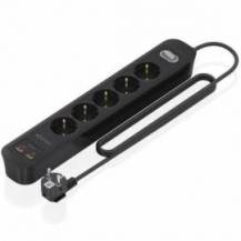 REGLETA CON INTERRUPTOR AISENS ASPS-2A2C15-BK/ 5 TOMAS DE CORRIENTE/ 2 USB - 2 USB TIPO-C/ CABLE 1.4M/ NEGRO