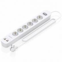 REGLETA CON INTERRUPTOR AISENS ASPS-2A2C16-W/ 6 TOMAS DE CORRIENTE/ 2 USB - 2 USB TIPO-C/ CABLE 1.4M/ BLANCO