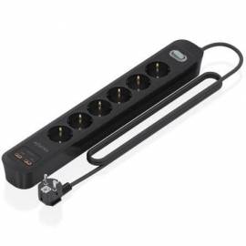 REGLETA CON INTERRUPTOR AISENS ASPS-2A2C17-BK/ 6 TOMAS DE CORRIENTE/ 2 USB - 2 USB TIPO-C/ CABLE 1.4M/ NEGRO