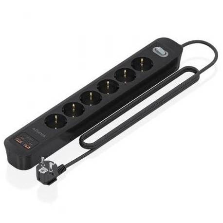 REGLETA CON INTERRUPTOR AISENS ASPS-2A2C17-BK/ 6 TOMAS DE CORRIENTE/ 2 USB - 2 USB TIPO-C/ CABLE 1.4M/ NEGRO