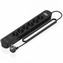 REGLETA CON INTERRUPTOR AISENS ASPS-2A2C17-BK/ 6 TOMAS DE CORRIENTE/ 2 USB - 2 USB TIPO-C/ CABLE 1.4M/ NEGRO