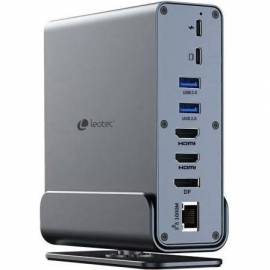 DOCKING USB TIPO-C LEOTEC LEDS06/ 5XUSB/ 2XUSB TIPO-C/ 1XUSB TIPO-C PD/ 1XDISPLAYPORT/ 2XHDMI 4K/ 1XRJ45/ 1XJACK 3.5/ 1XLECTOR