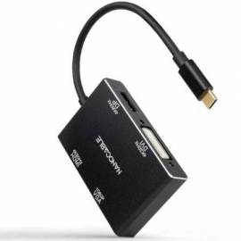 CONVERSOR NANOCABLE 10.16.4307/ USB TIPO-C MACHO - VGA HEMBRA/ DVI HEMBRA/ HDMI HEMBRA/ DISPLAYPORT HEMBRA/ 10CM/ NEGRO