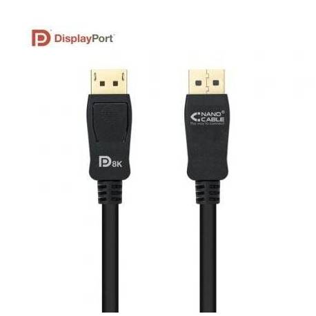 CABLE DISPLAYPORT 1.4 8K NANOCABLE 10.15.2502/ DISPLAYPORT MACHO - DISPLAYPORT MACHO/ 2M/ CERTIFICADO/ NEGRO