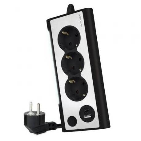 REGLETA CON INTERRUPTOR NANOCABLE 10.37.0013-BK/ 3 TOMAS DE CORRIENTE/ 1 USB/ 1 USB TIPO C/ CABLE 1.5M/ NEGRO