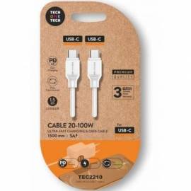 CABLE USB 2.0 TIPO-C TECH ONE TECH TEC2210/ USB TIPO-C MACHO - USB TIPO-C MACHO/ HASTA 100W/ 480MBPS/ 1.5M/ BLANCO