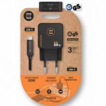 CARGADOR DE PARED GAN TECH ONE TECH TEC2223/ 1XUSB TIPO-C + CABLE USB TIPO-C/ 20W/ NEGRO