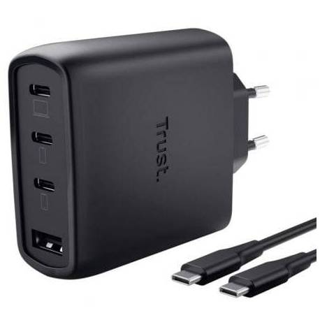 CARGADOR DE PARED GAN TRUST MAXO 65W 26067/ 3XUSB TIPO-C/ 1XUSB/ INCLUYE CABLE USB TIPO-C/ 65W
