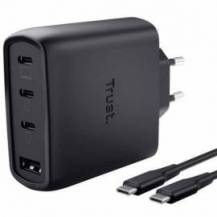 CARGADOR DE PARED GAN TRUST MAXO 65W 26067/ 3XUSB TIPO-C/ 1XUSB/ INCLUYE CABLE USB TIPO-C/ 65W