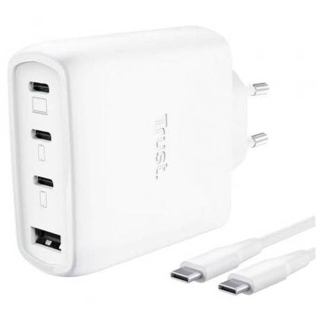 CARGADOR DE PARED GAN TRUST MAXO 65W 26068/ 3XUSB TIPO-C/ 1XUSB/ INCLUYE CABLE USB TIPO-C/ 65W