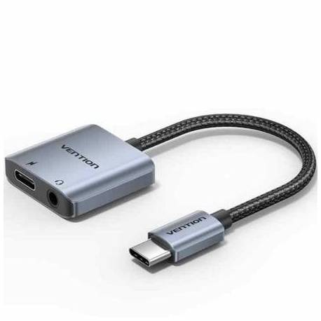 ADAPTADOR AUDIO VENTION BIGHA/ USB TIPO-C MACHO - JACK 3.5 HEMBRA/ USB TIPO-C PD HEMBRA/ GRIS