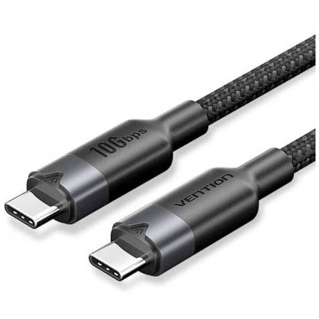 CABLE USB 3.2 TIPO-C 5A VENTION TRGBD/ USB TIPO-C MACHO - USB TIPO-C MACHO/ HASTA 100W/ 10GBPS/ 50CM/ NEGRO