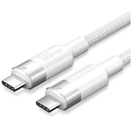 CABLE USB 3.2 TIPO-C 5A VENTION TRGWD/ USB TIPO-C MACHO - USB TIPO-C MACHO/ HASTA 100W/ 10GBPS/ 50CM/ BLANCO