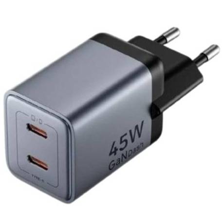 CARGADOR DE PARED GAN VENTION TZ-FCDH0-EU/ 2XUSB TIPO-C + CABLE USB TIPO-C/ 45W