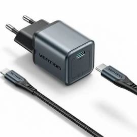 CARGADOR DE PARED GAN VENTION TZ-FEVH0-EU/ 1XUSB TIPO-C + CABLE LIGHTNING/ 20W
