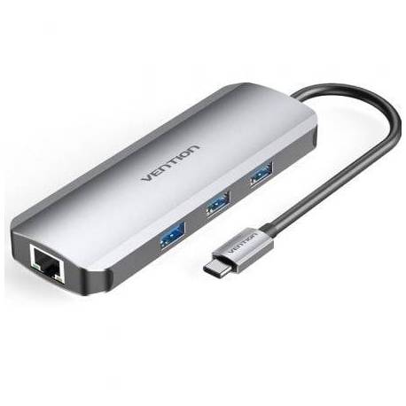 DOCKING USB TIPO-C VENTION TOKHB/ 1XHDMI 4K/ 3XUSB/ 1XUSB TIPO-C PD/ 1XRJ45/ 1XLECTOR TARJETAS SD Y MICROSD/ GRIS