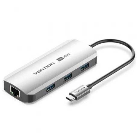 DOCKING USB TIPO-C VENTION TQHHB/ 1XHDMI 4K/ 3XUSB/ 1XUSB TIPO-C PD/ 1XRJ45/ GRIS