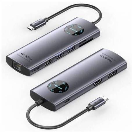 DOCKING USB TIPO-C VENTION TQUHB/ 1XHDMI 4K/ 1XDISPLAYPORT/ 3XUSB/ 1XRJ45/ 1XUSB TIPO-C PD/ 1XLECTOR TARJETAS/ GRIS