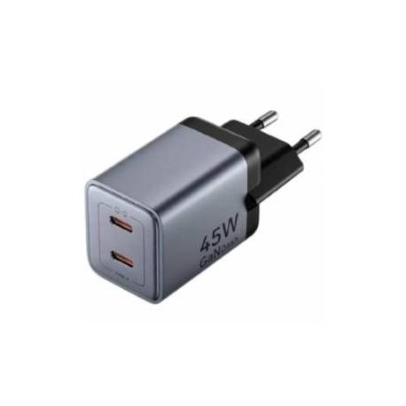 CARGADOR DE PARED GAN VENTION TZ-FCFB0-EU/ 2XUSB TIPO-C + CABLE USB TIPO-C/ 45W
