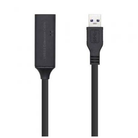 CABLE ALARGADOR USB 3.0 CON AMPLIFICADOR AISENS A105-0407/ USB MACHO - USB HEMBRA/ HASTA 9W/ 625MBPS/ 5M/ NEGRO