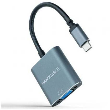 CONVERSOR NANOCABLE 10.16.4101-G/ USB TIPO-C MACHO - VGA HEMBRA/ 10CM/ NEGRO Y GRIS