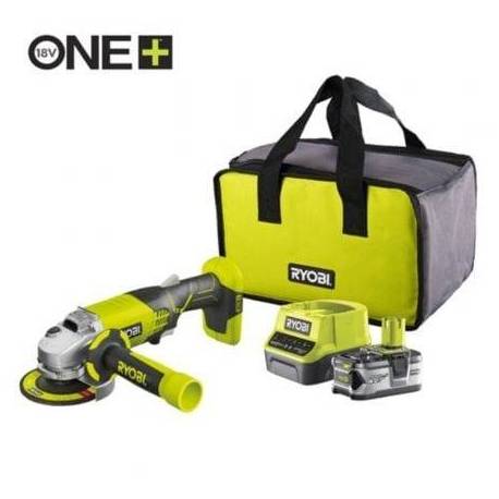 AMOLADORA SIN CABLE RYOBI ONE+ R18AG-140S/ 1 BATERÍA 18V 4.0 AH/ CARGADOR 2.0 A/ BOLSA DE TRANSPORTE