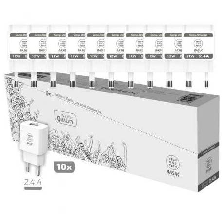 PACK 10 CARGADORES DE PARED TECH ONE TECH BASIK TEC2954/ 1XUSB/ 12W