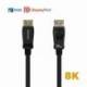 CABLE DISPLAYPORT 1.4 8K AISENS A149-0430/ DISPLAYPORT MACHO - DISPLAYPORT MACHO/ 50CM/ CERTIFICADO/ NEGRO