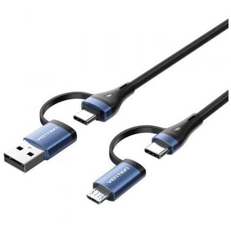CABLE USB 2.0 TIPO-C VENTION CTLLF/ USB TIPO-C MACHO - USB MACHO/ MICROUSB MACHO - USB TIPO-C MACHO/ HASTA 100W/ 480MBPS/ 1M/