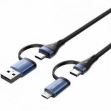CABLE USB 2.0 TIPO-C VENTION CTLLF/ USB TIPO-C MACHO - USB MACHO/ MICROUSB MACHO - USB TIPO-C MACHO/ HASTA 100W/ 480MBPS/ 1M/