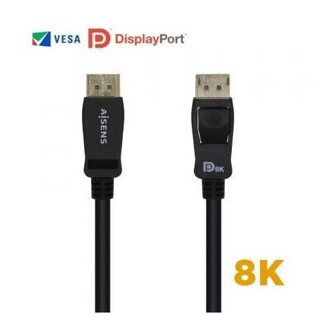 CABLE DISPLAYPORT 1.4 8K AISENS A149-0432/ DISPLAYPORT MACHO - DISPLAYPORT MACHO/ 2M/ CERTIFICADO/ NEGRO