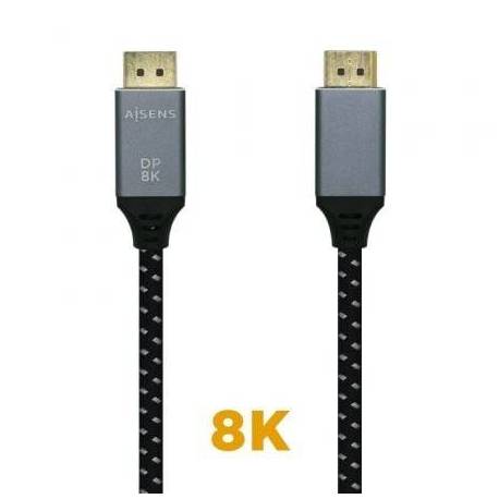 CABLE DISPLAYPORT 1.4 8K AISENS A149-0434/ DISPLAYPORT MACHO - DISPLAYPORT MACHO/ 50CM/ NEGRO GRIS