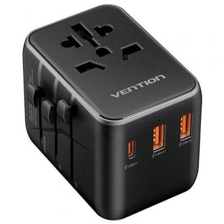 CARGADOR DE PARED UNIVERSAL VENTION FJEB0/ TOMA DE CORRIENTE UNIVERSAL/ 1XUSB TIPO-C/ 2XUSB/ 65W
