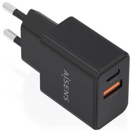 CARGADOR DE PARED GAN AISENS A110-1026/ 1XUSB TIPO-C/ 1XUSB/ 20W/ NEGRO