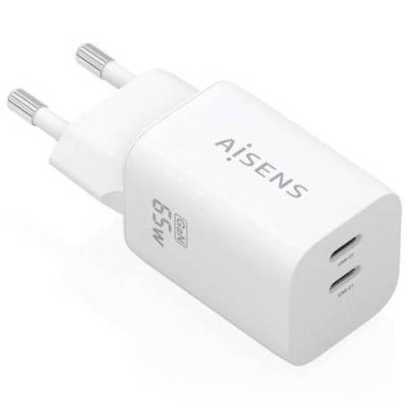 CARGADOR DE PARED GAN AISENS A110-1029/ 2XUSB TIPO-C/ 65W/ BLANCO