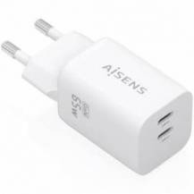 CARGADOR DE PARED GAN AISENS A110-1029/ 2XUSB TIPO-C/ 65W/ BLANCO
