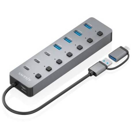 HUB USB TIPO-C + USB 3.1 AISENS ASUC-8P043-GR/ 4XUSB/ 3XUSB TIPO-C/ 1XUSB TIPO-C PD/ GRIS