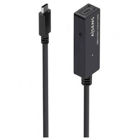 CABLE ALARGADOR USB 3.2 CON AMPLIFICADOR AISENS A107-0869/ USB TIPO-C MACHO - USB TIPO-C HEMBRA/ HASTA 100W/ 20GBPS/ 5M/ NEGRO