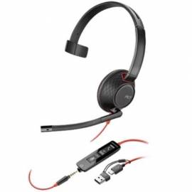 AURICULAR POLY BLACKWIRE 5210 + ADAPTADOR USB-C/A/ CON MICRÓFONO/ JACK 3.5MM/ NEGRO