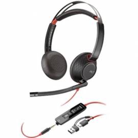 AURICULARES POLY BLACKWIRE 5220 + ADAPTADOR USB-C/A/ CON MICRÓFONO/ JACK 3.5MM/ NEGRO